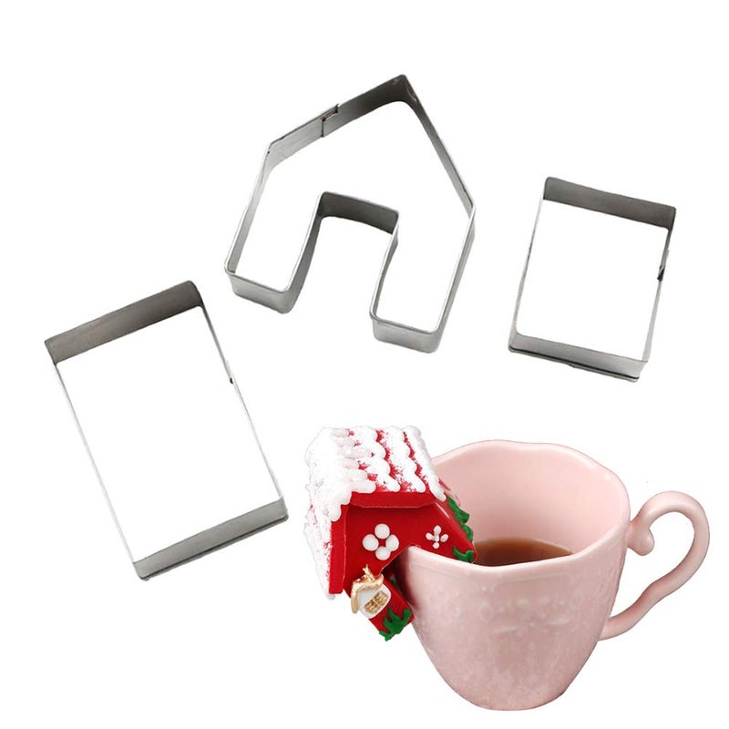 SIENON Gingerbread House Cookie Cutter Set 3pcs, 3D Stainless Steel Mini Christmas House Cookie Cutter Kit, Ginger bread Biscuit Cookie Mold Mug Topper, Xmas Holiday DIY Baking Tools - Image 5